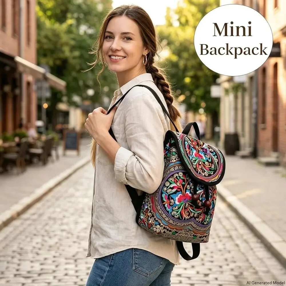 Goodhan Embroidered Backpack Purse for Women, Boho Bag
